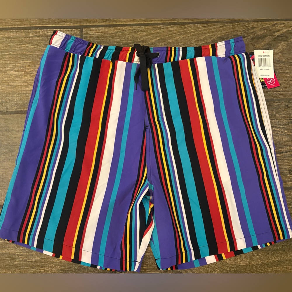Surf Society Men’s Size Xlg Swim Trunks Stripes Bathing Suit  NWT